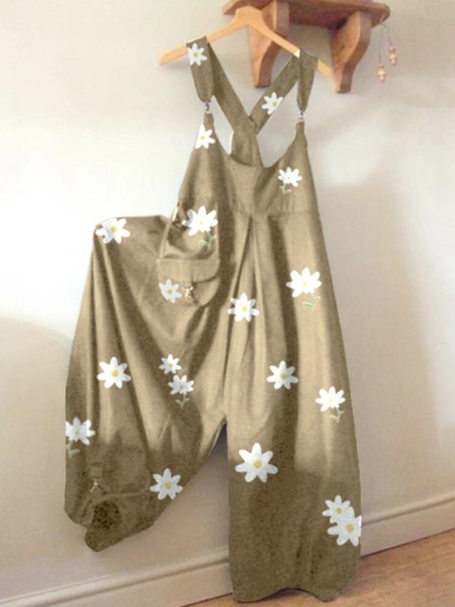 Retro print loose casual jumpsuit