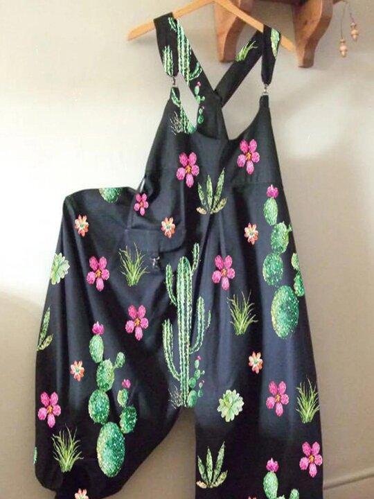 Sleeveless Cactus Retro Jumpsuit