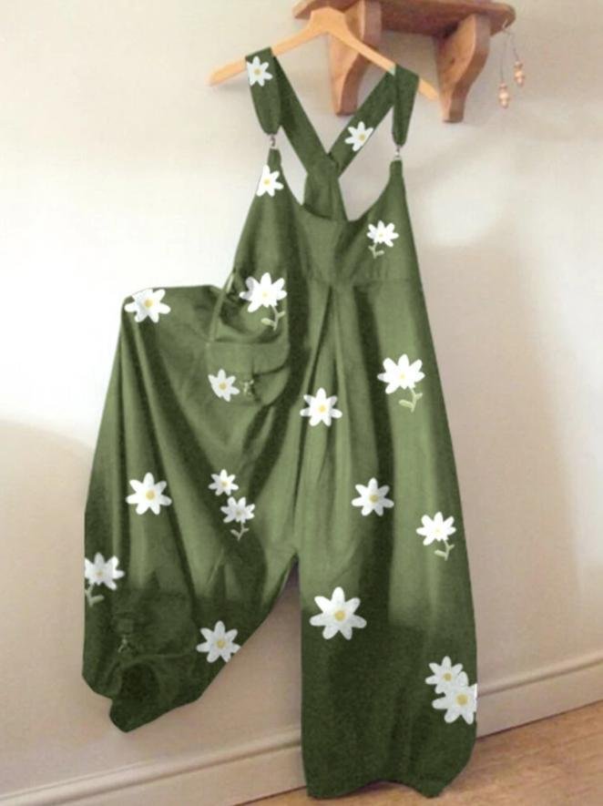 Retro print loose casual jumpsuit