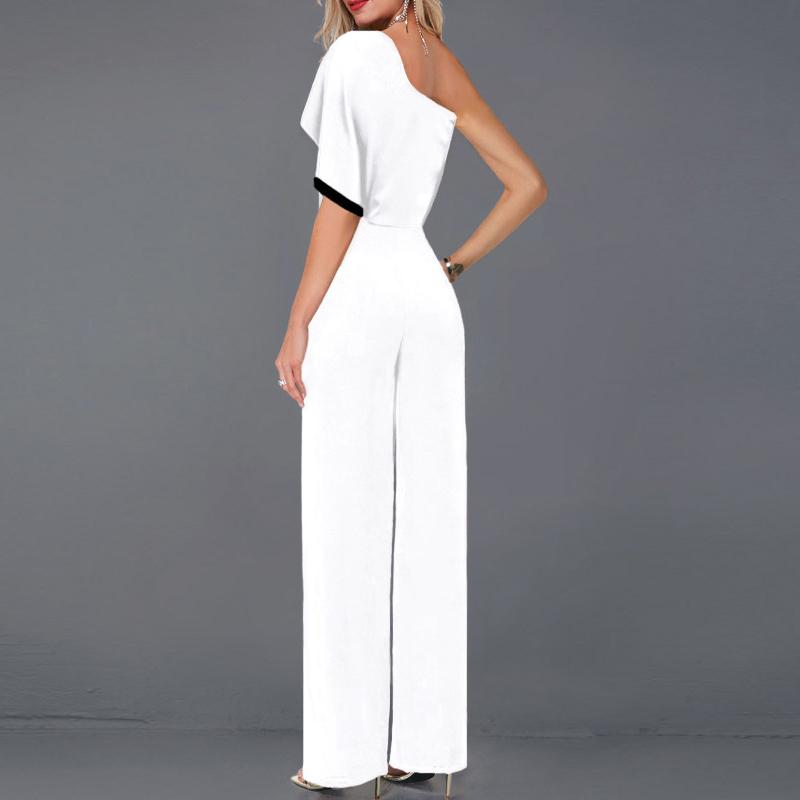 Fashion Contrast Color Single-sleeve Printed Jumpsuit